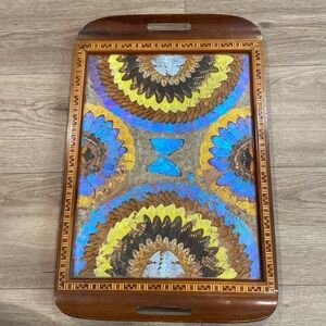 Carlos Zipperer Authentic Vintage Butterfly Specimen Glass Inlaid Wood Tray